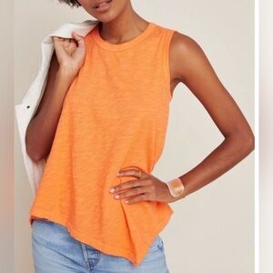 Anthropologie Left of Center Tank Top Orange Asymmetrical Handkerchief Hem M